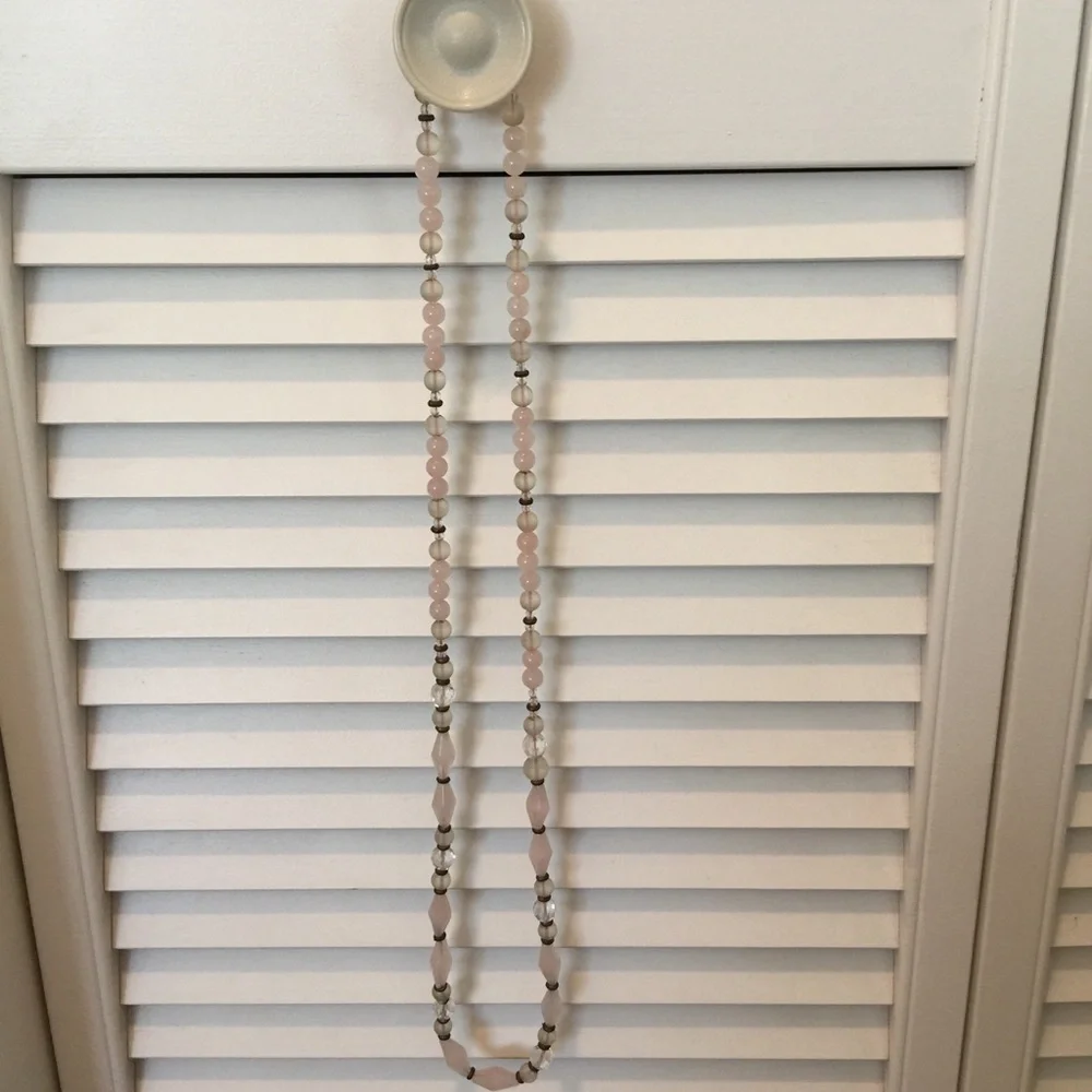 Vintage Necklace, glass beads, long style in multicolor pink gray tones